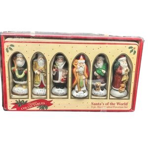 6 Pc Hand Crafted Santas of the‎ World Collection Porcelain Figurine Ornaments